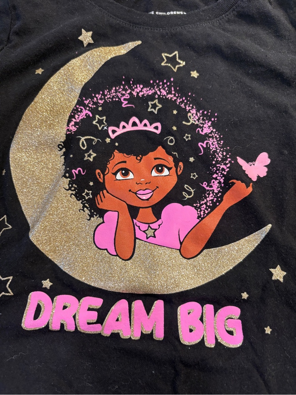 The Children's Place Black Glitter Moon Princess Graphic Tee